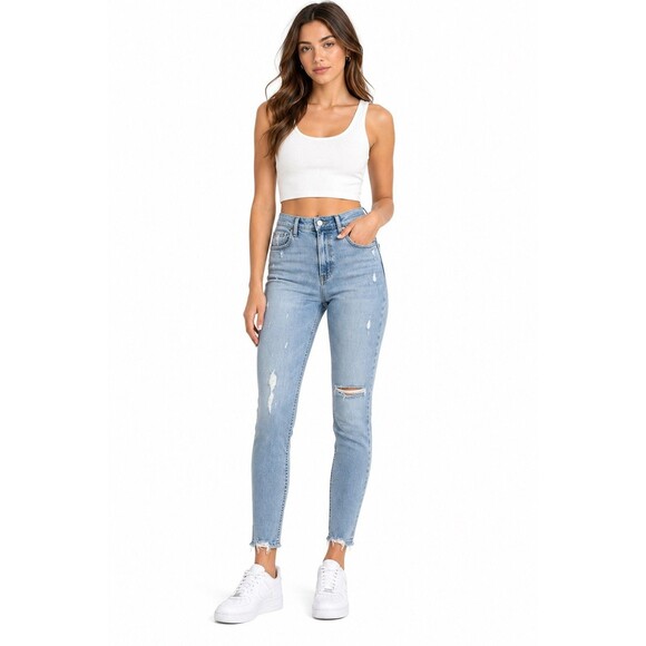 Reformation Denim - Reformation High Rise Skinny Jeans 27 Light Wash Distressed Minimalist Y2K Denim
